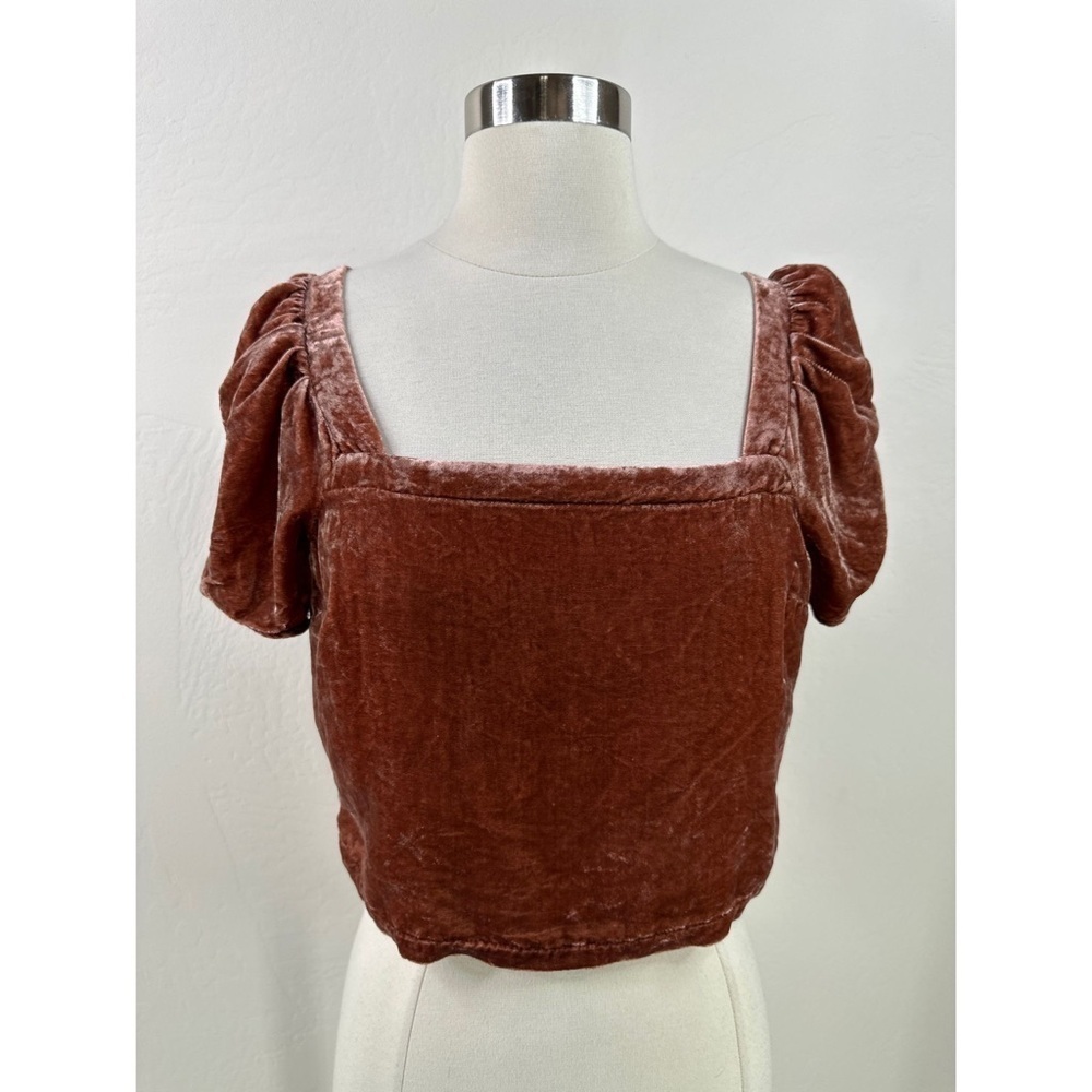 Madewell Suede Square Neck Balloon Sleeves Top